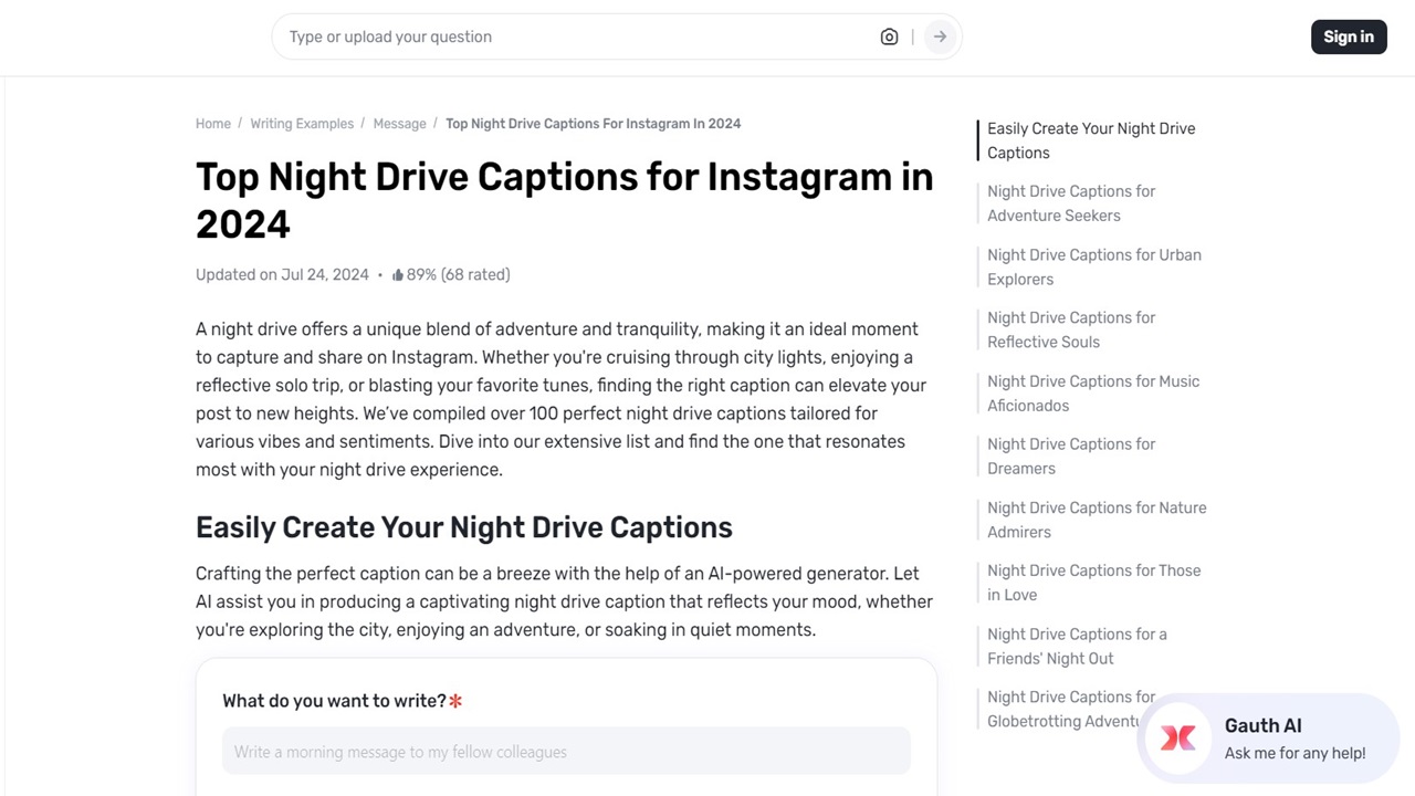 AI-Enhanced Night Drive Captions: How Gauth Can Help You Improve Your Instagram Experience